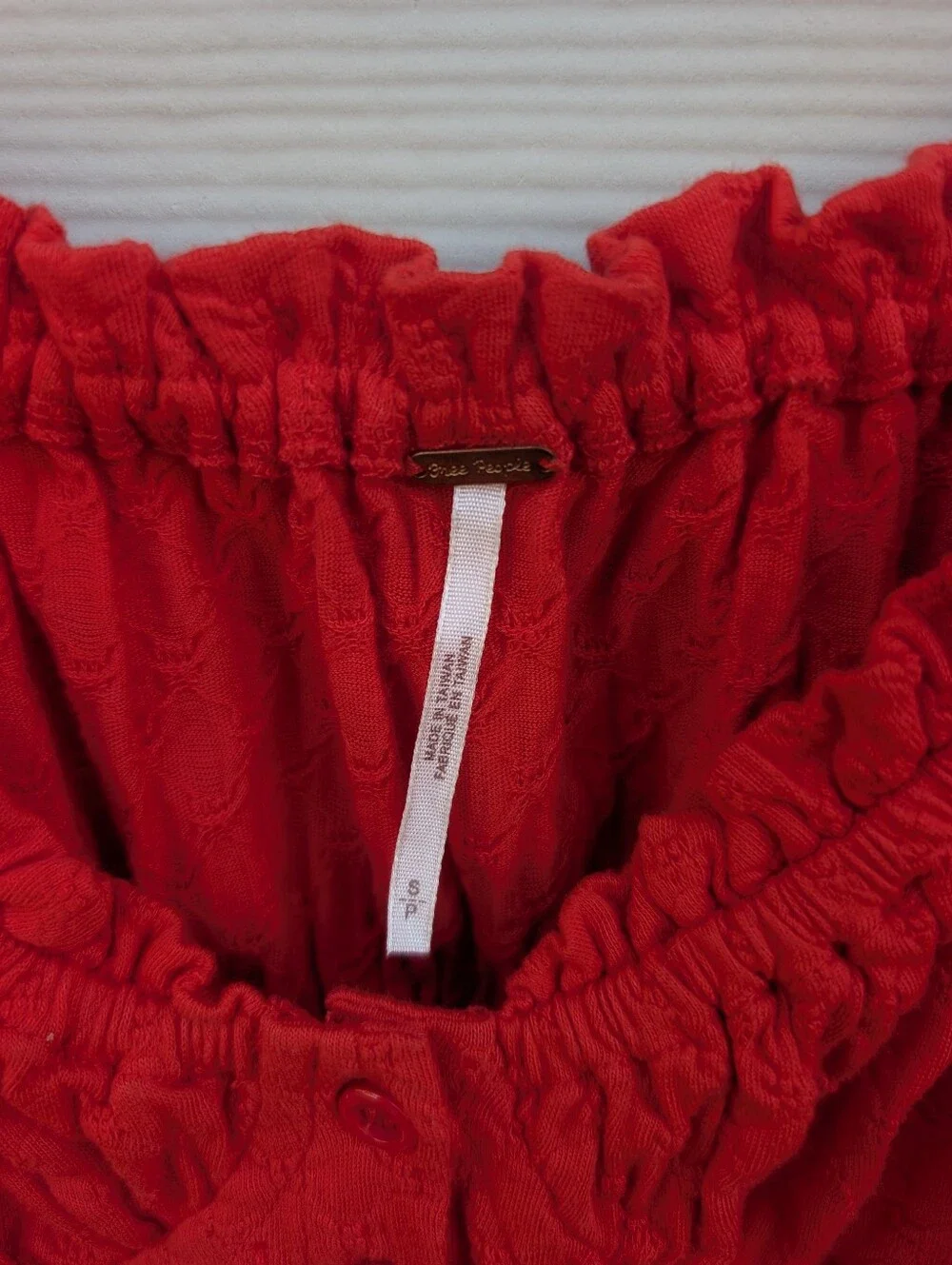 Free People Top Size S Red Babydoll Cropped Summer Long Sleeve Corset Cotton